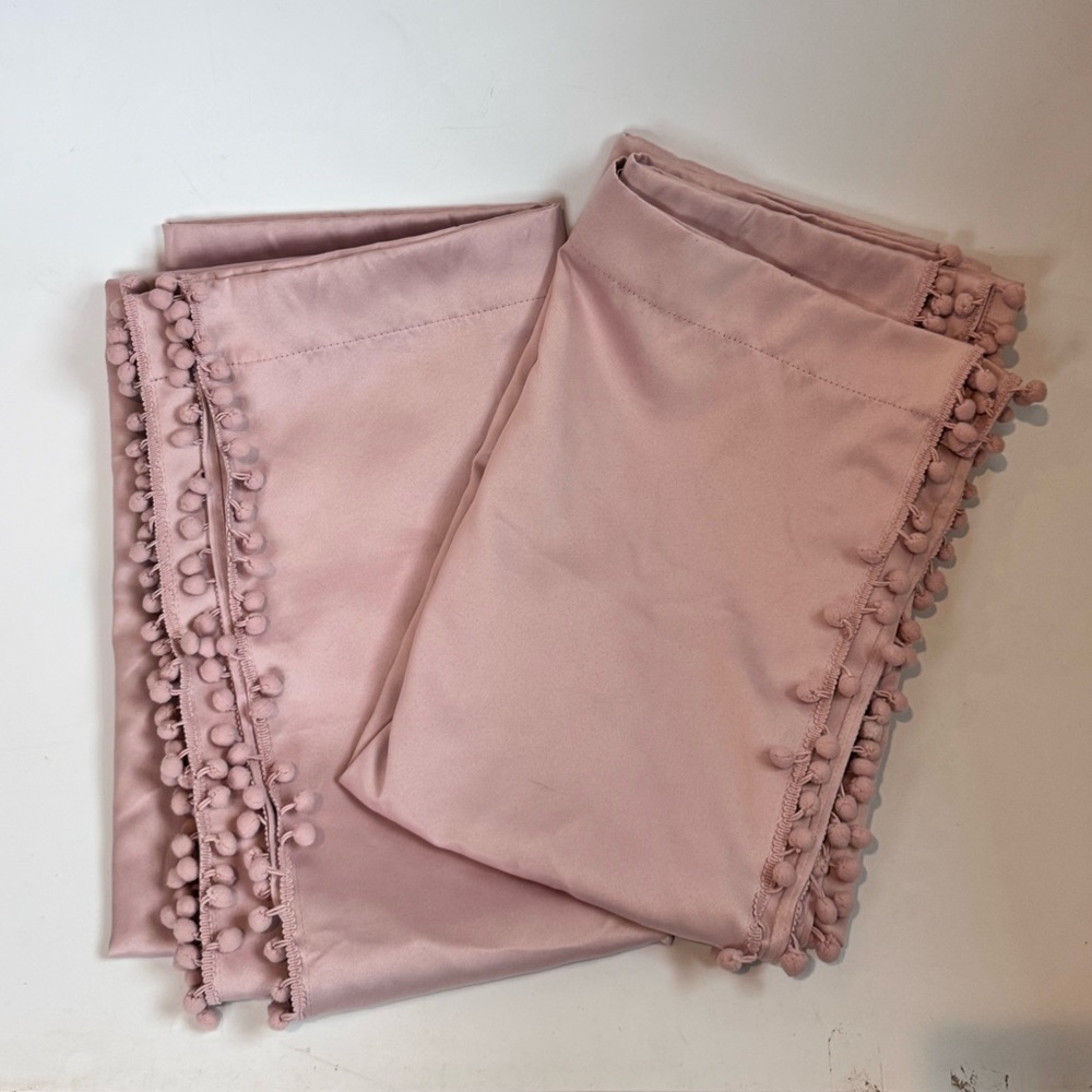 Dusty Pink Pom-Pom Trim Curtains - Stylish Window Drapes